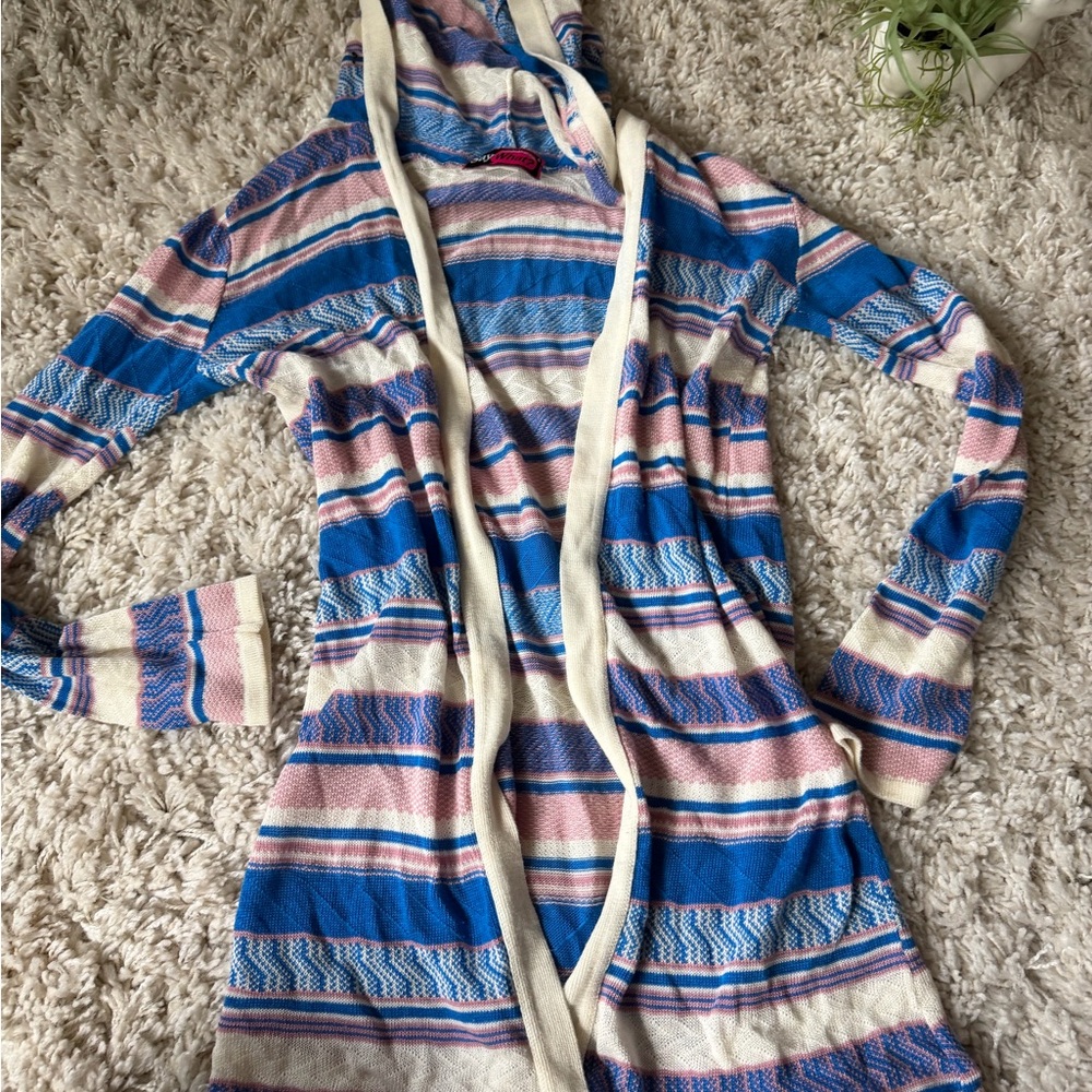 Say What? Blue and Pink Knit vintage Y2K cardigan, hooded long sweater